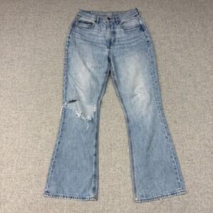 American Eagle Flare Jeans 28 Light Blue Distressed Ripped High Waisted Denim